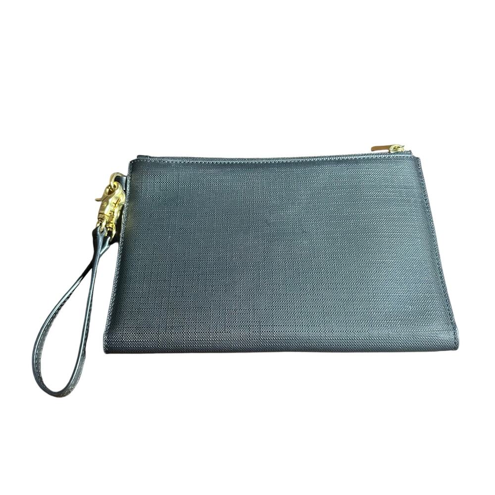 Dagne Dover Clutch Black Gold-Tone Hardware with Wrist Strap large wristlet